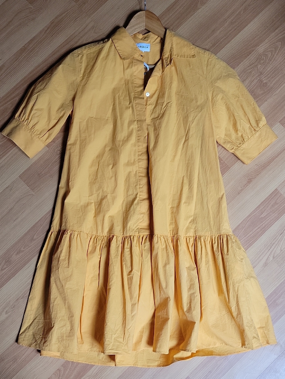 MARELLA Orange Yellow Tiered Maxi Shirt Dress